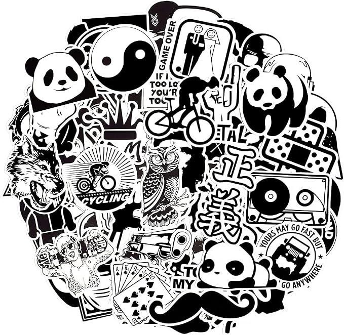 QTL Black and White Stickers for Adults, Funny Vinyl Stickers for Laptop, Skateboard, Bumper, Car Decals, Waterproof Pack, 100PCS