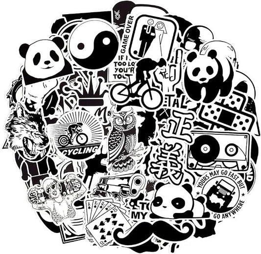 QTL Black and White Stickers for Adults, Funny Vinyl Stickers for Laptop, Skateboard, Bumper, Car Decals, Waterproof Pack, 100PCS