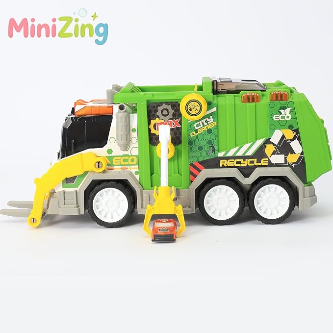 Truck Toy Set for Boys Girls Kids Toddler Gift of Easter Basket Stuffers | 4 bins, 2 launch cars, side clamp, top disposal. Friction power. Indoor/outdoor. Sparks exploration & new play ideas