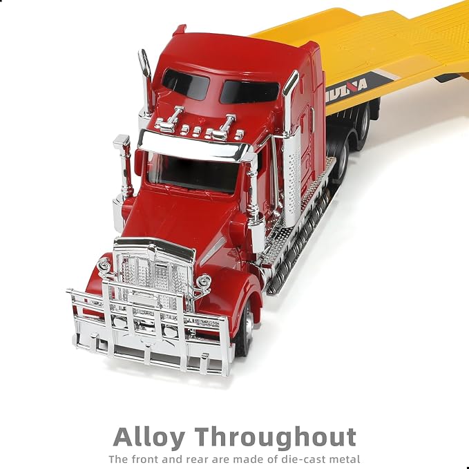 Flatbed Semi Truck Toy, Large 1/50 for Kenworth W900 Metal Diecast Transport Tractor Truck Trailer Toy Gifts for Boys Adult Model Car Collector -Yellow