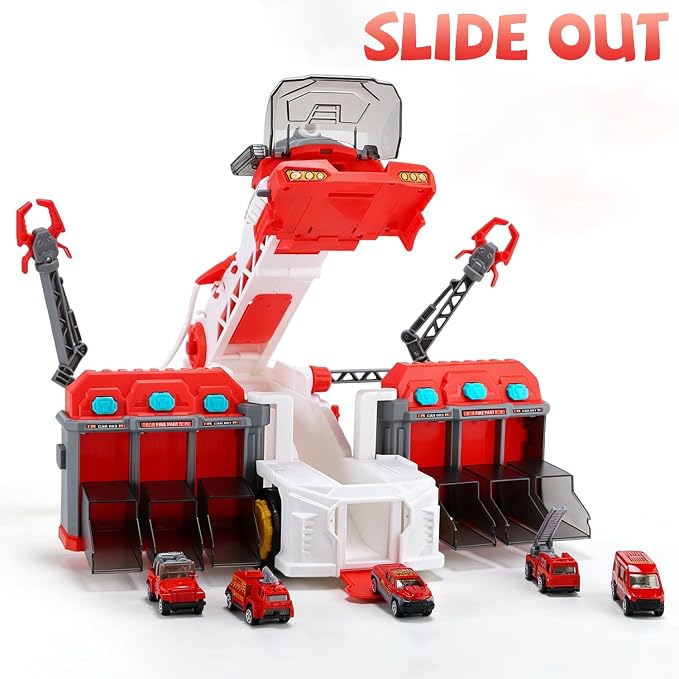 CUTE STONE Extra Large Fire Truck with Sprinkler Pump, Ladder, Lights & Sounds, Firefighter Fireman Engine Truck Car Toy, Birthday Gifts for Grandkids