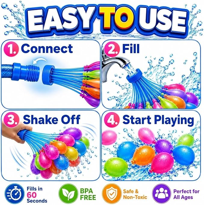 1000PCS Self Sealing Water Balloons Quick Fill, Water Balloon Yard Games Rapid Fill Kids Toys, Bunch of Balloons Set Summer Splash Party Easy Quick Fun Outdoor Backyard for Swimming Pool (Colorful)