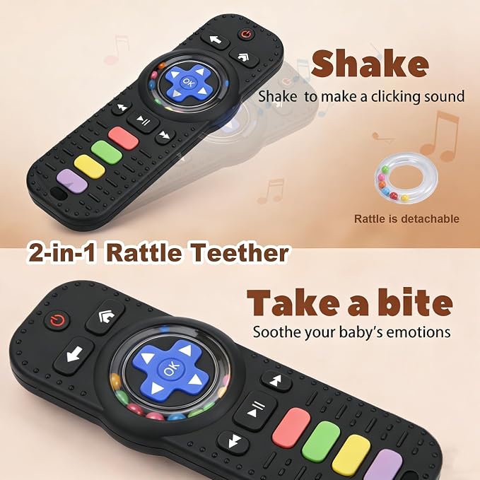 2Pack Teething Toys for Baby 3-6 Months, Teethers for Babies 6-12 Months, Remote Rattle Ring Teether for Baby, Sensory Toys for Babies, Baby Chew Toy
