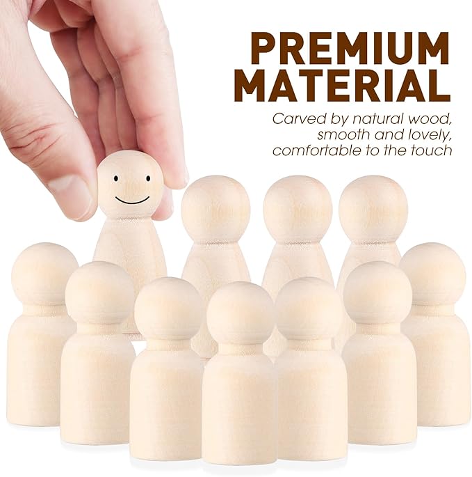 Wooden Peg Dolls, Peg Dolls Unfinished, Wooden People Figures, Natural Wood Figures for Painting, DIY Arts and Crafts, 2 Different Shapes, 40 PCS