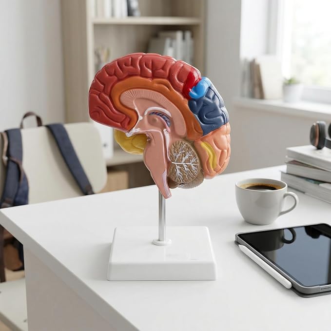 Life Size Human Half Brain Anatomy Model Colored Medical Teaching Tool for Kids Educational Science Kits with Detailed Brain Structure (Style 2)