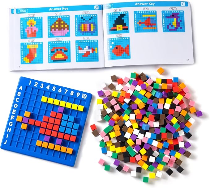 Pixel Art Challenge Kit for Kids - 400PCS Pixel Cubes in 10 Vibrant Colors | STEM Toy for Fine Motor Skills & Kindergarten Learning