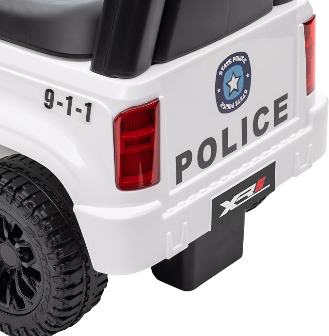 Aosom Kids Push Ride On Car with Working PA System and Horn, Police Truck Style Foot-to-Floor Sliding Car for Boys and Girls with Under-Seat Storage, for 18 Months to 5 Years Old, White