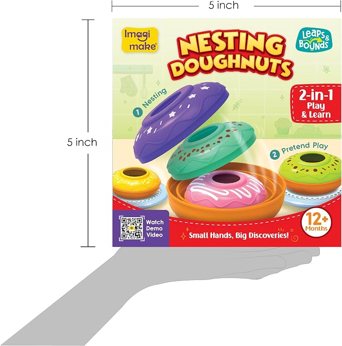 Imagimake Nesting Doughnuts | Leaps & Bounds Baby Toys for 12+ Months | Learning Toys for 1+ Year Old Toddlers and Infant | 2-in-1 Play & Learn | Montessori Baby Toy | Birthday Gifts for 1 Year Old