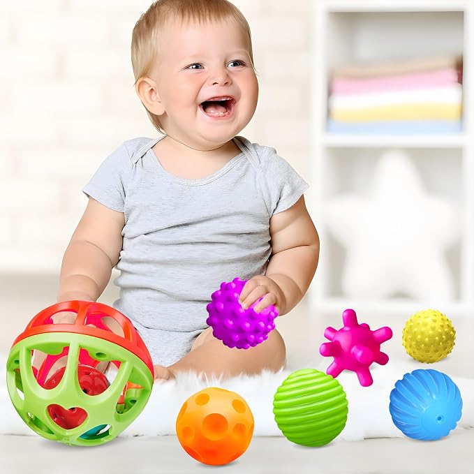 Montessori Toys, 6 PCS Sensory Balls for Toddlers 1-3 | Multiple Colorful Baby Textured Sensory Balls, Teething Toys, Hand Catching, Montessori Toys 6 months, Gifts for Newborn