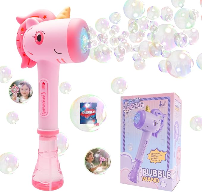 Unicorn Automatic Bubble Wand,Fully Automatic Bubble Machine Wand Toy,Suitable for 3-8 Years Old Toddler Outdoor Play,Cute Summer Toy, Perfect Easter, for Little Girls and Boys (Pink)