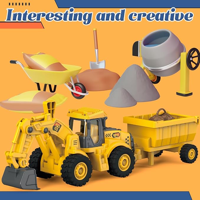 Excavator Toy with Cargo Bin, 1:18 Scale Construction Vehicle for Kids, Inertia-Powered Push-and-Go, Lights & Sounds, Working Digger Arm, Indoor/Outdoor Sandbox Toy for Boys Girls Age 3 4 5 6