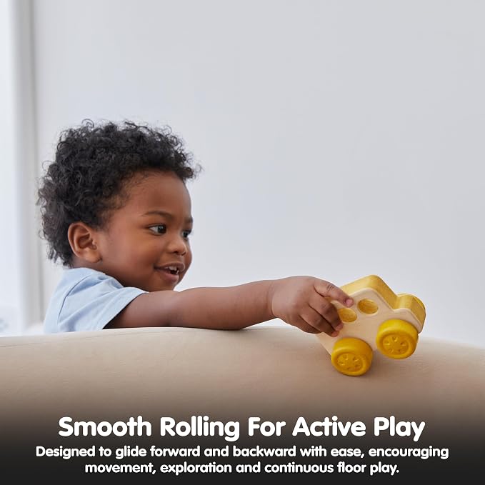 PlanToys® Wooden Timber Trail Bus | Montessori Push and Roll Toy for Fine Motor Skills, Coordination and Cause and Effect Learning | Eco Friendly Toy Vehicle for Imaginative and Active Play