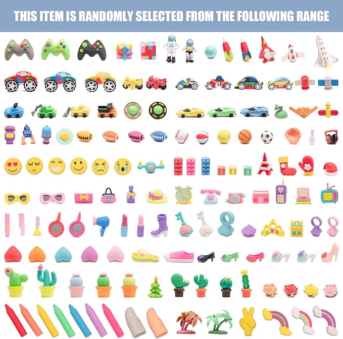 110pcs 3D Cute Kids Erasers, Random Desktop Pet Toys Gifts, Classroom Rewards Kids Party Gifts, Various Styles Such as Animals, Food, Plants, Space, Princess, Sports, Halloween, Christmas