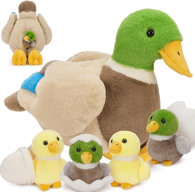 MaoGoLan 6Pcs Plush Duck Toys 16'' Mallard Mom with 4 Ducklings & Eggs Inside - Duck Stuffed Animals Bulk for Girls Valentines Gifts Party Favors Decorations Christmas Birthday