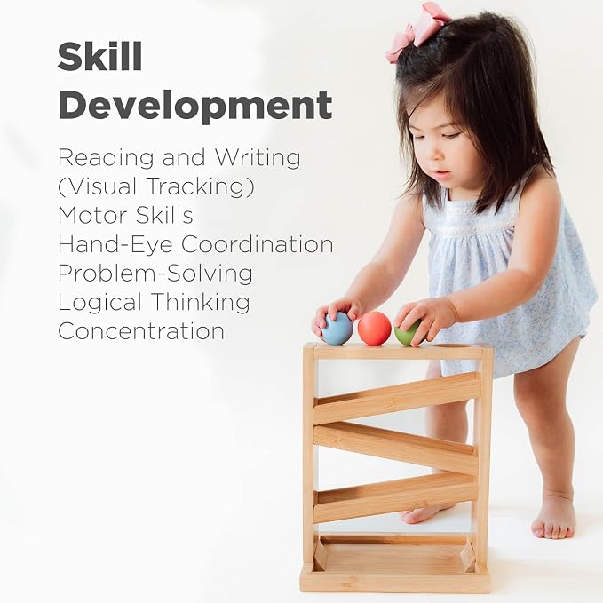 Small Montessori Ball Tracker Wooden Ball Drop - Wood Toys for 3 Year Old - Educational Toy for Baby and Toddler - Ramp Maze Run Track