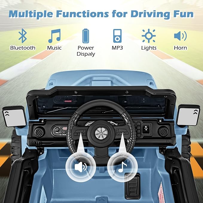 OLAKIDS Ride on Truck, 12V Battery Powered Electric Vehicle for Kids with Remote Control, Bluetooth, Power Display, LED Lights, Music Player, Ride on Toy for 3+ Boys Girls (Blue)