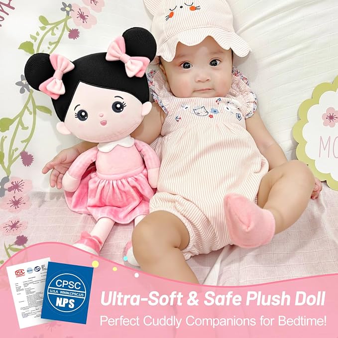 OUOZZZ 12.6" Soft Baby Doll - Toys for 1 Year Old Girl, Ideal Birthday Baby Girl Gift, Snuggle Buddy for Infants Asian Black Hair