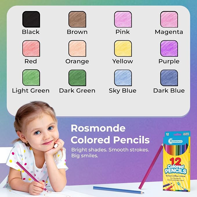 Rosmonde 2000 Pack Colored Pencils Bulk Set (24000 Pencils), 12 Vibrant Pre Sharpened Colors Set, Easy Grip, Easy Use, Bulk Art Supply for Schools, Teachers, Craft Rooms & Classroom Stocking