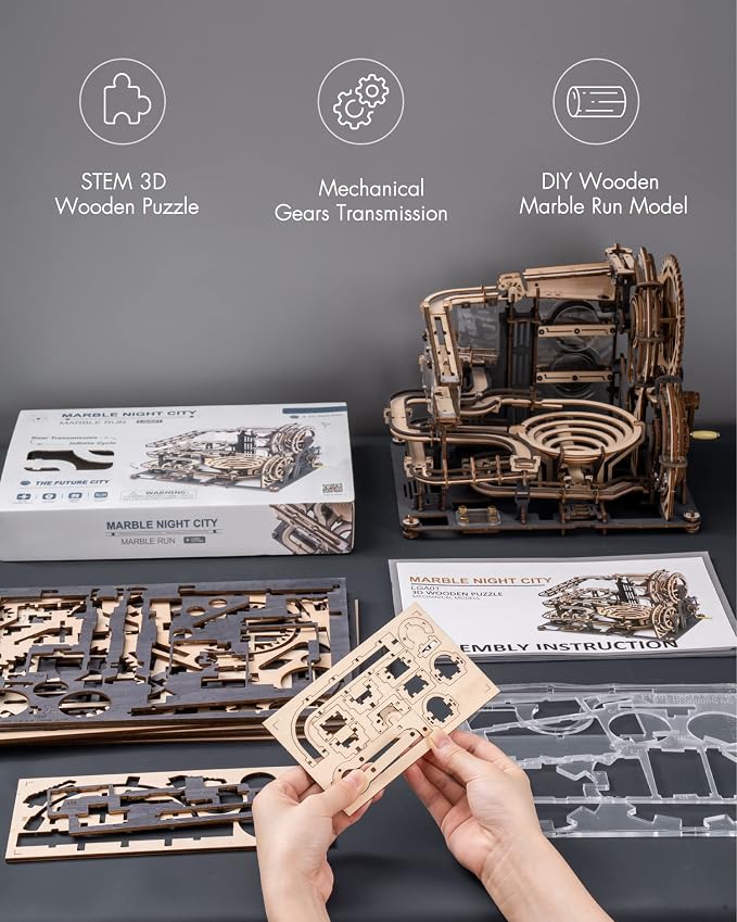 RoWood 3D Puzzles for Adults, Marble Run Model Kits for Adults to Build, Wooden Puzzles Christmas Birthday Gifts - Marble Night City LGA01