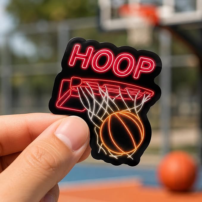 QTL Neon Basketball Stickers for Boys Teens, Basketball Party Supplies, Waterproof Vinyl Stickers for Water Bottles and Laptop, 50PCS