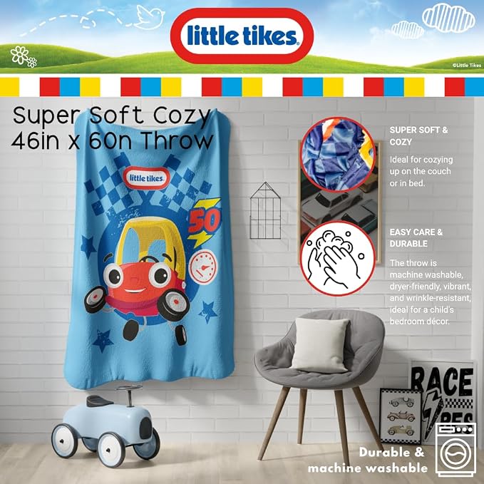Little Tikes Cozy Coupe Throw – Kids Super Soft & Plush 46 x 60 Blanket, Race Car Design Bedding Accessory (Officially Licensed) by Franco