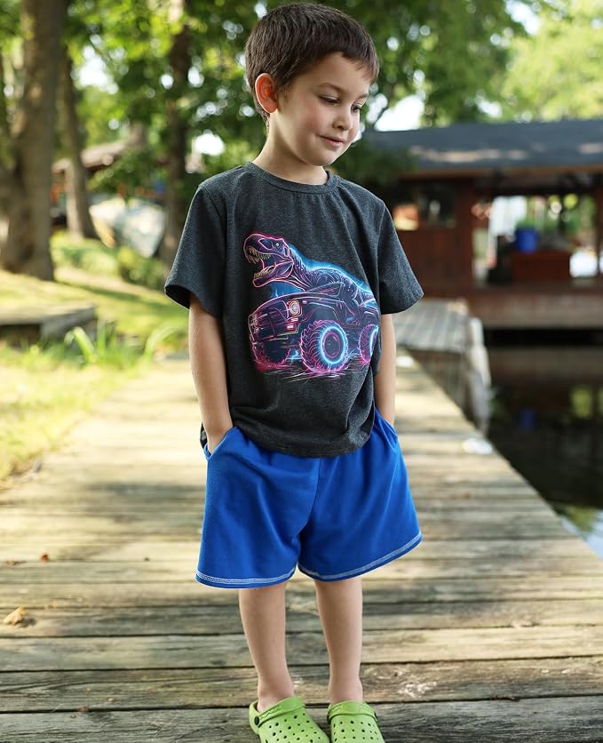 Lovekider Cotton Shirt for 3-6T Boys Truck Dinosaur Toddler Kids T-Shirt Short Sleeve Excavator Construction T-Rex Tee Shirts