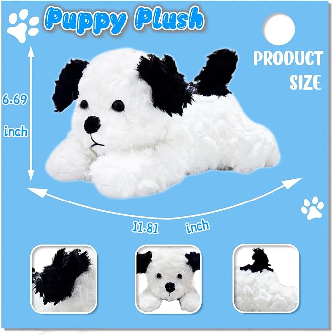 12" Dog Stuffed Animal Plush Toys for Kids, Cute Black and White Puppy Stuffed Animals, Plushies for Girls, Boys and Babies, Dog Plush Toys for Easter Basket Stuffers, Birthday Gifts