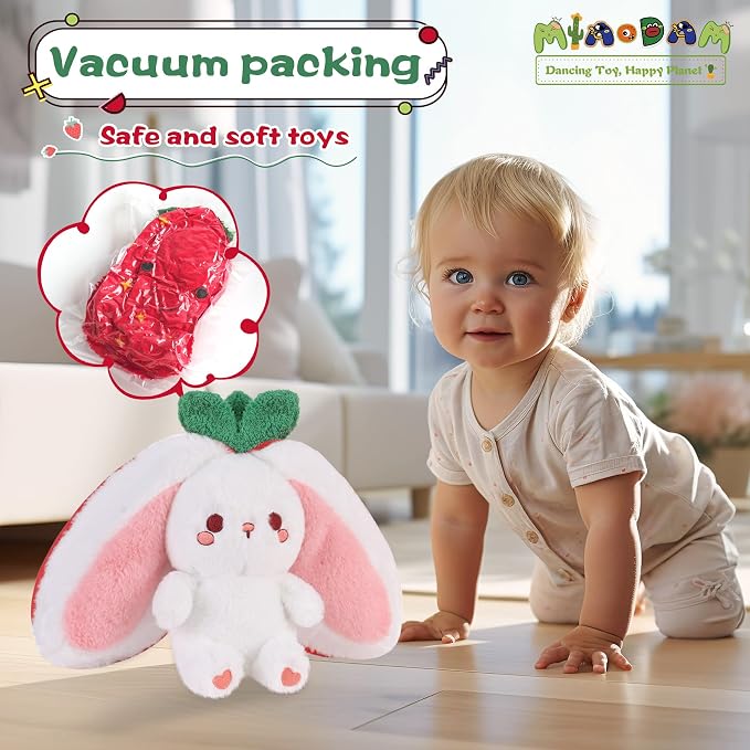MIAODAM Strawberry Bunny Plush Toy-Soft Huggable Stuffed Animal for Kids & Collectors, Birthday Present & Nursery Decor 13.7inch