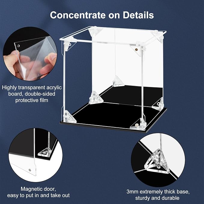 Acrylic Display Case for Collectibles Assemble Clear Acrylic Display Box with Mirrored Back, Alternative Glass Case for Action Figures Lego Model Doll Toys Display (6x6x6 inch, 15x15x15cm)