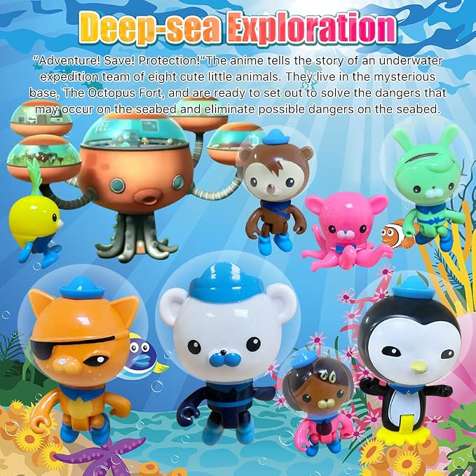 CHANECALL Action Figures Toy, 8 Pcs Cake Topper Figures Decorations, Mini Animals Figurines Playset, Ocean Educational Toys Set for Kids for Birthday Party Supplies Christmas