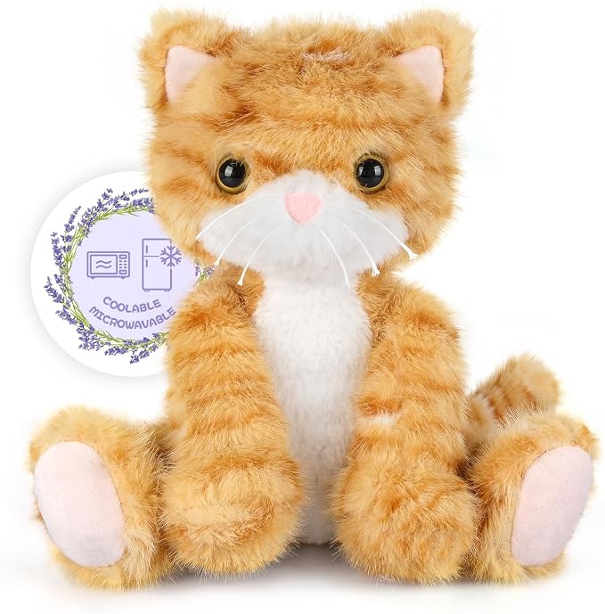 SuzziPals Heatable & Coolable Orange Cat Stuffed Animal, Cat Heating Pad Microwavable for Soothing & Relaxation, Lavender Scented Orange Cat Plush Toy for Stress Relief, Stuffed Cat Toys for Kids