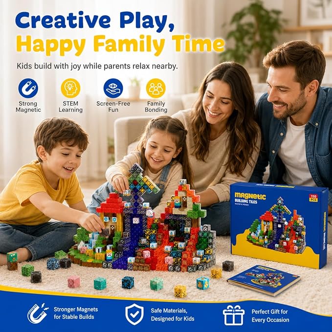 AuroraSynth 150PCS Magnetic Blocks - 0.8 Inches Magnetic Building Blocks Cubes, Magnet Toys for Kids, Stacking Construction Magnets, School STEM Toys for Boys & Girls Ages 3+