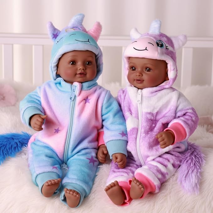 BABESIDE Black Baby Dolls Twins - 17inch Realistic Soft Cloth Body Dolls with Brown Eyes, 3+ Year Old Girls Gifts, Ideal for Nurturing, Interactive Play & Cuddling