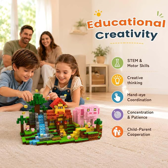 200 PCS 0.8in Magnetic Building Blocks,Pig House Magnetic Blocks,Magnetic Stacking Cubes for School STEM Family Education Toys Boys Girls Ages 4 6 8 10 Kids (Pig House-200pcs)