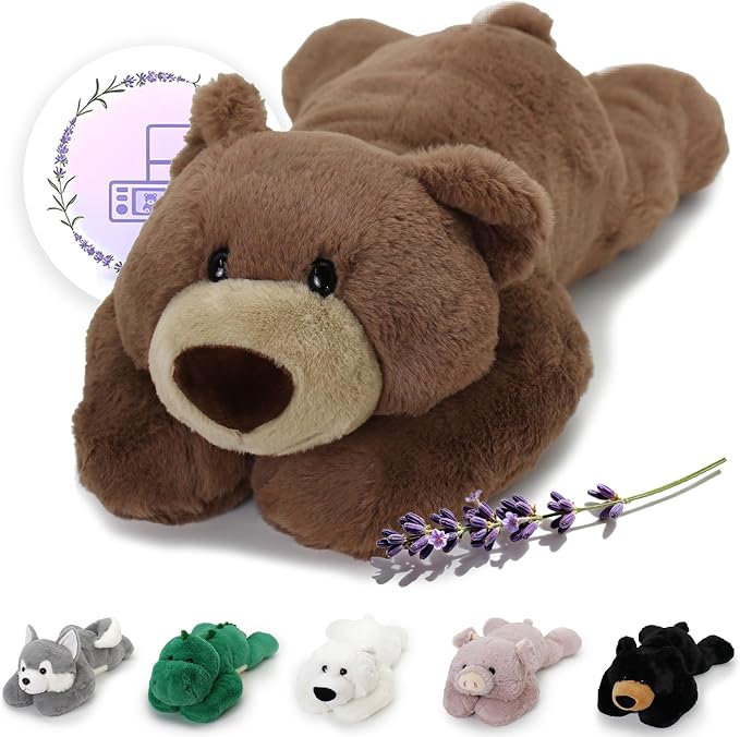 OSOCU® Microwavable & 1.8 LB Weighted Stuffed Animal - Brown Bear Heating Pad with Lavender & Tourmaline - Soothing Warm Heatable Plush Toy for Menstrual Cramps, Muscle Aches, Shoulder Tension