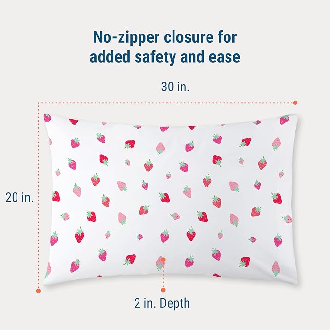 Wildkin 100% Cotton Kids Pillowcase – Soft, Breathable & Standard Size (20x30) - Strawberry Patch