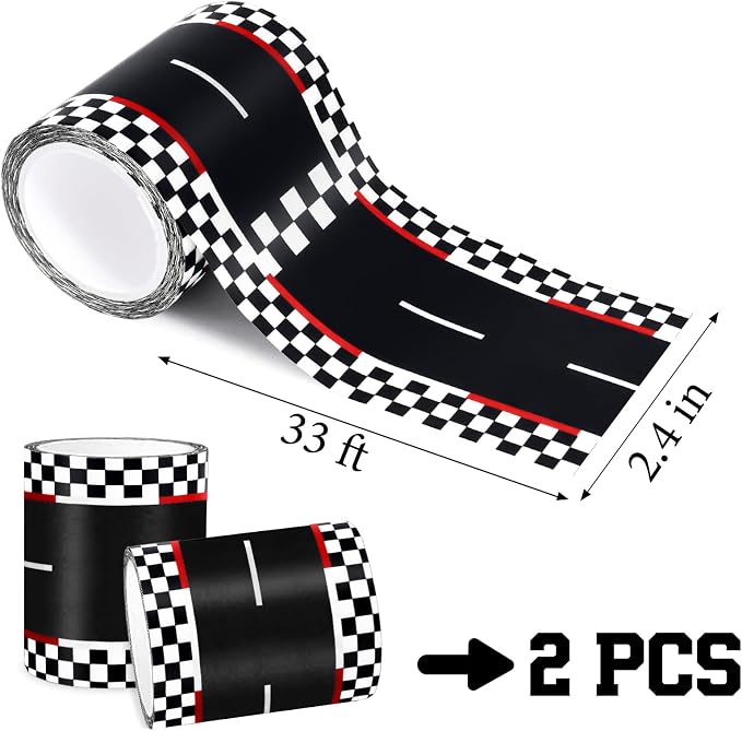 WNINK 2 Rolls Red Race Track Tape, Kids Race Car Stickers, Race Car Track Decorations, 2.4 Inch Wide, 2 X 33 FT Long, Easy Tear, No Residue for Kids Birthday Gift and Racing Party Decoration