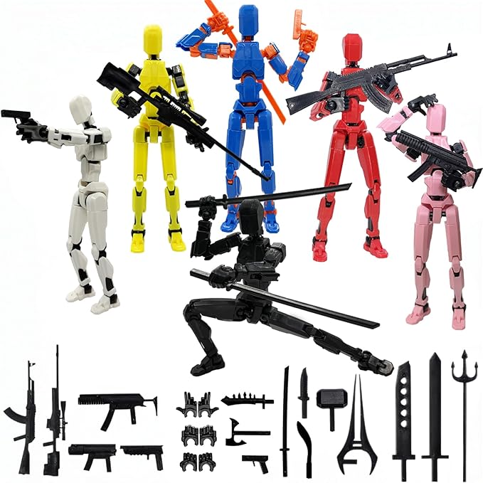 6 Packs T13 Action Figure Set (Assembly Completed), 3D Printed Multi-Jointed Movable Dummy 13，Titan13 Action Figure, Action Figure Desktop Decorations for Game Lovers Toy, Christmas Birthday Gift