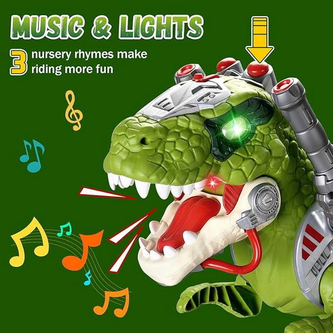 Dinosaur Ride On Toy Cars for Kids, Toddler Electric Ride On Toys with Music, Light & Smoke, Preschool Kids Scooter Foot-to-Floor Walker Indoor Outdoor,Birthday Xmas Gifts for Boys Age 3 4 5