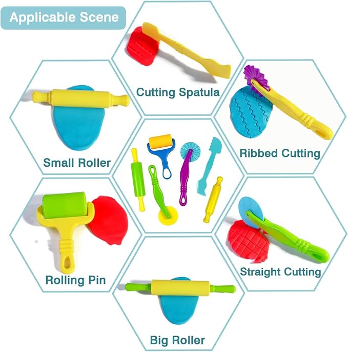 Unleash Creativity with 6 Pcs Play Dough Tools Sets Whit 5 Bright Color Dough.Ideal as a Gift for Kids Aged 3-4-8 Years