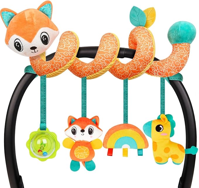 GKDOMS Baby Car Seat Toys Activity Stroller Toy for Boys Girls 0 3 6 9 10 12 Months, Spiral Hanging Plush Toys, Baby Shower Thank You Gifts