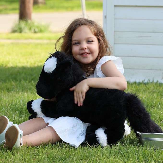 Tezituor 4-in-1 Horse Stuffed Animal Set, 18" Mommy Horse Plush with 3 Baby Pony Plushies Inside, Realistic Black Horse Plush Pillow, Soft Stuffed Pony Farm Gift for Girls Boys Kids