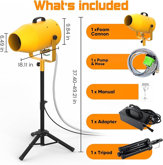UPGREY Foam Machine for Party, 3–5 m Spray Foam Cannon, AC110V 60Hz Waterproof Foam Party Machine with Adjustable Tripod Stand, Control Box and Pump for Backyard, Pool, Birthday Events