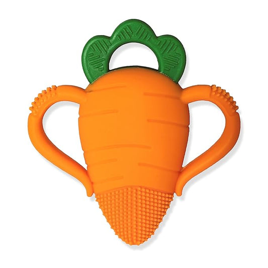 RaZbaby Carrot Teether – Gentle Relief & Sensory Development Support with Safe, Food-Grade Silicone; Nature-Inspired Texture Soothes Sore Gums; 100% BPA-Free Teething Toy for All Ages
