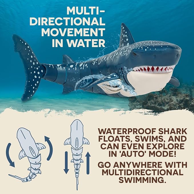 Terra by Battat - Remote Control Shark – Realistic Moving RC Whale Shark Toy for Water Play & Swimming Pools – Fun RC Pool Ocean Lake Toys for Kids – Battery-Operated Floating Toy - 3 Years +