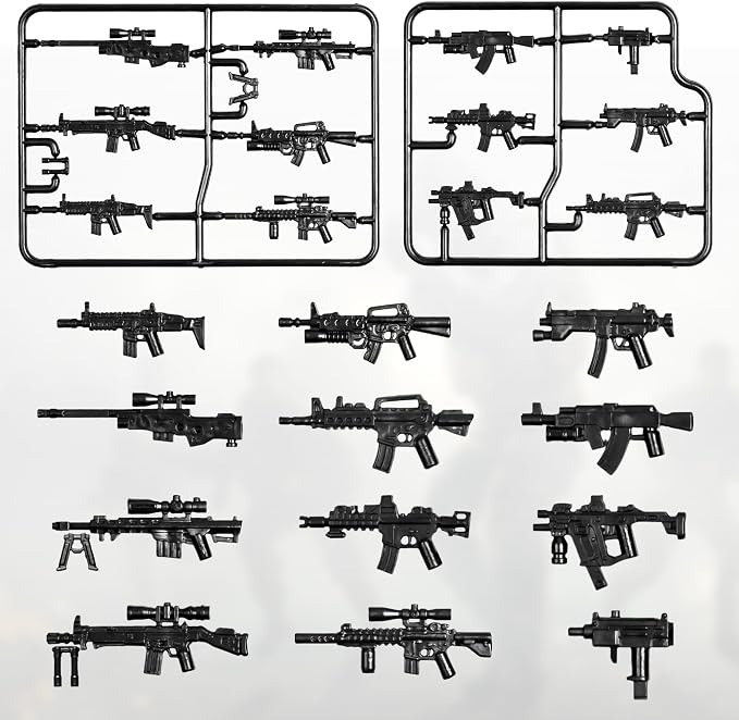 25 Pcs Weapons Pack Military Toy Soldiers Figures Army Equipment Toy Set - Gear Sets Pieces Weapon Battle Building Blocks Compatible with Major Brand, 3 Years Old and up