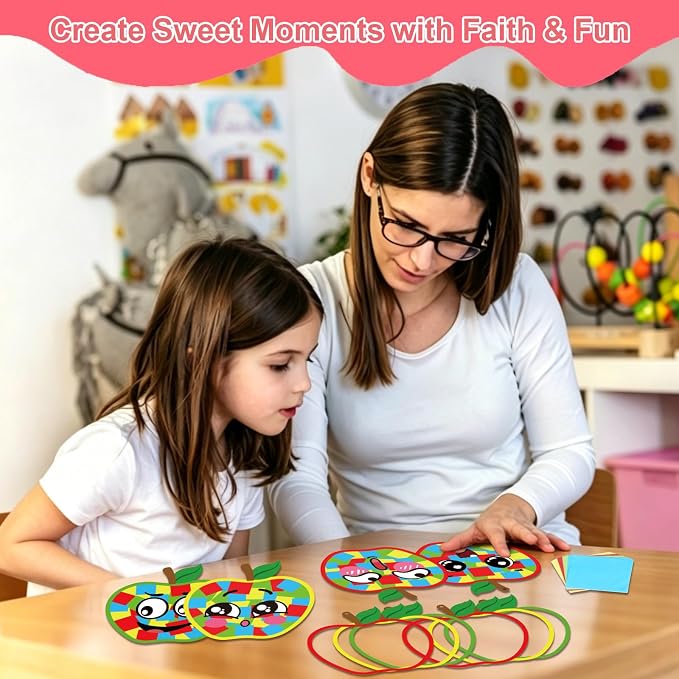 Fennoral 24 Pack Apple Crafts for Kids Make Your Own Back to School Apple Suncatchers with Emotion Stickers DIY Art and Craft Classroom Ornaments for First Day of School Activities Fall Party Decor