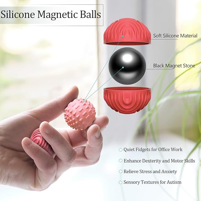 luckdoor Silicone Magnetic Balls Fidget Toys for Adults & Teens,8PCS Stress Relief Sensory Toys for Autism ADHD Anxiety,Fun Textures Gadgets,Office Desk Toy,Stocking Stuffers for Men Women Teen Gifts
