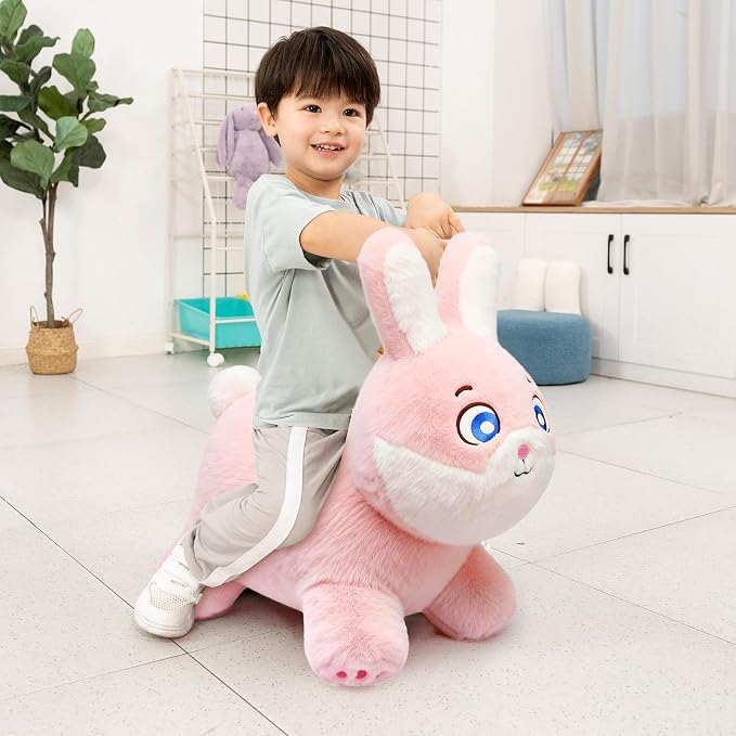 INPANY Bouncy Horse, Bunny Rabbit Hopper Toys, Toddler Plush Bouncing Animal, Kids Inflatable Ride on Rubber Bouncer, Outdoor Birthday Gift for 2 3 4 Yr Boy Girl