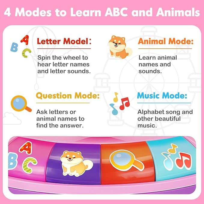 Toys for 1 2 3 Year Old Boys Girls, Musical Spin and Sing Alphabet Zoo, Learning Toys for Toddlers 1-3, Educational Interactive Toys, Christmas Birthday Gift for Baby Age 6-9-12-18 Months (Purple)